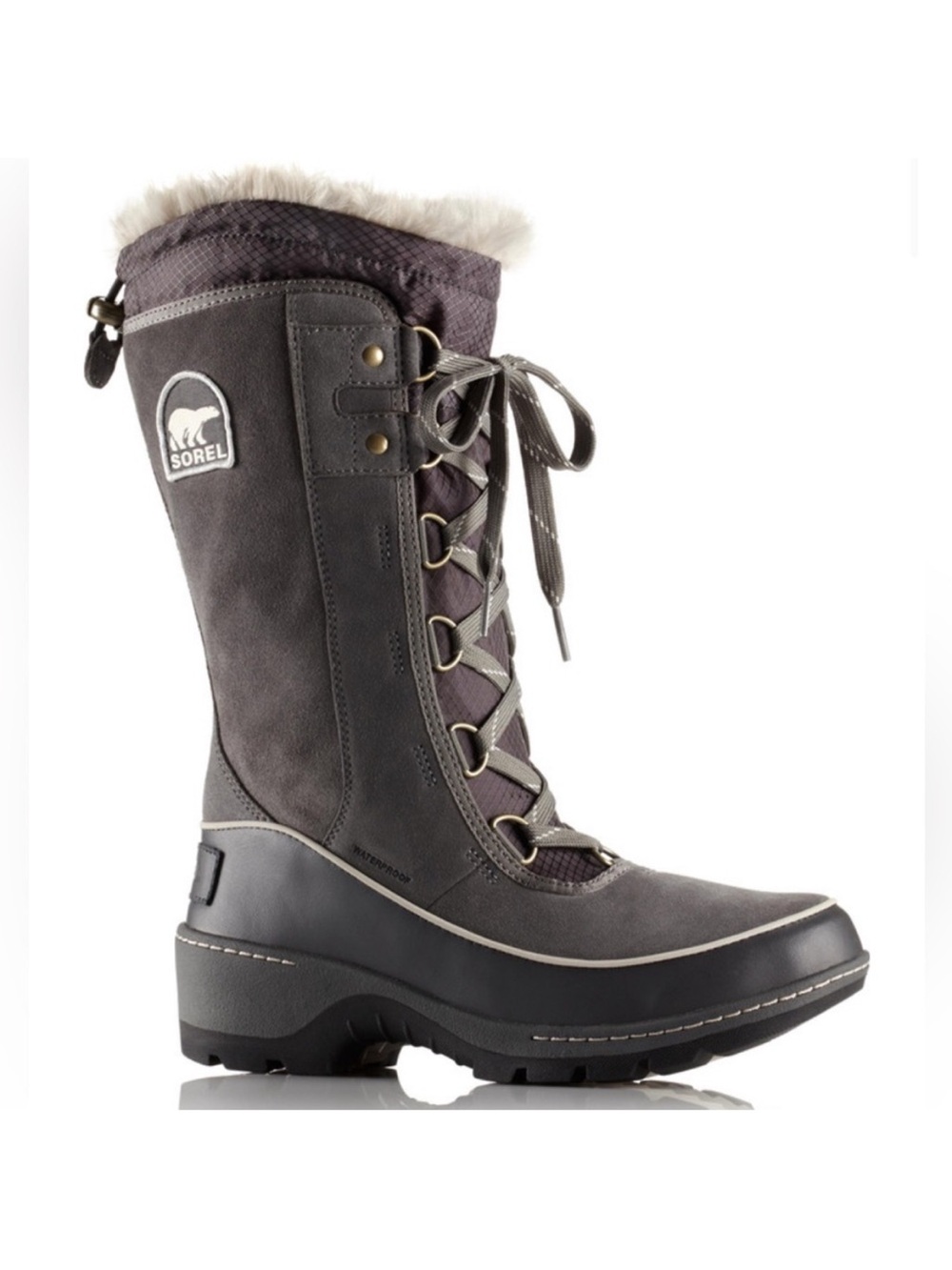 SOREL Tivoli III High Quarry Gray fur lace up Winter Women's Waterproof Boots 8